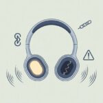 A pair of Bluetooth headphones with one earbud showing sound waves and the other earbud inactive, highlighting a connectivity issue.