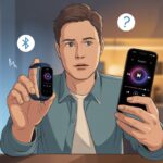 Why is my fitness tracker not controlling music? Possible Reasons Your Playlist Isn’t Getting Its Steps In A person looking puzzled while holding a fitness tracker and a smartphone showing music controls.