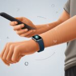 Why is my fitness tracker syncing slowly? Blame the Lazy Data Gremlins! A person wearing a fitness tracker on their wrist holding a smartphone nearby with visual indicators of slow data syncing between the devices.