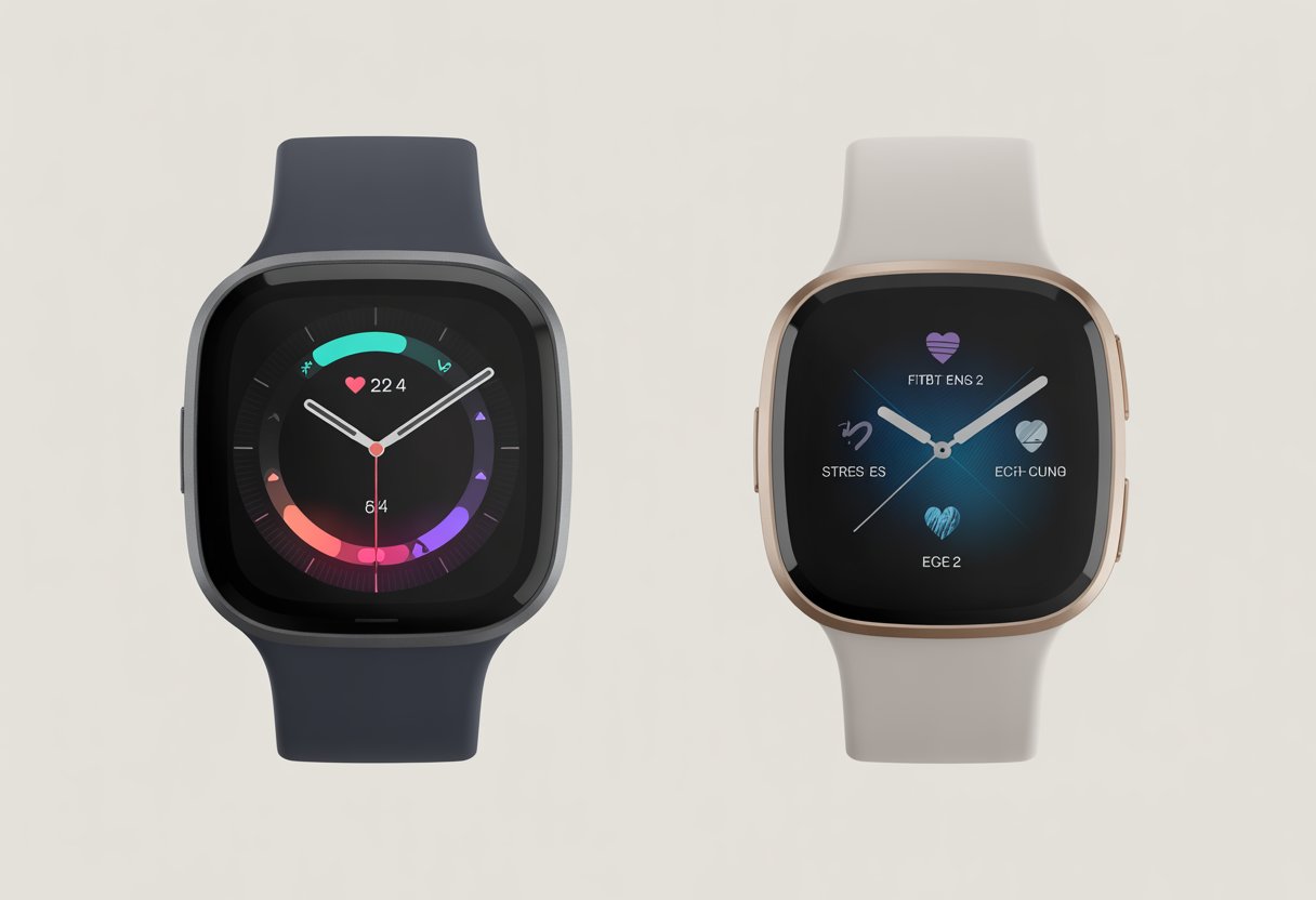 Two modern smartwatches displayed side by side on a neutral background, showing their screens and designs for comparison.