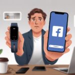 Why is my fitness tracker not showing Facebook notifications? Your Steps Count, But Your Likes Don’t A person sitting at a desk looking confused while holding a fitness tracker and a smartphone showing the Facebook app.