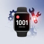 Smartwatch Error Code 1001 Fix: When Your Wrist Decides It Needs a Sick Day Close-up of a smartwatch with a red warning icon, surrounded by digital repair symbols like gears and a wrench.
