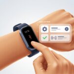 Fitness Tracker Error Code 102 Solution: Don’t Panic, Here’s the Fix A close-up of a person’s wrist wearing a fitness tracker showing an error symbol, with a hand interacting with the device and digital icons representing troubleshooting steps around it.