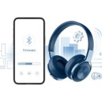 How to update Bluetooth headphone firmware: Make Your Headphones Smarter Than You A pair of Bluetooth headphones connected wirelessly to a smartphone showing a progress bar, surrounded by digital icons representing a firmware update process.