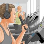 How to use Bluetooth headphones with gym equipment without looking like a techno-ninja Person wearing Bluetooth headphones while exercising on a treadmill in a gym with various workout machines around.