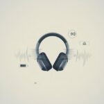 A pair of Bluetooth headphones surrounded by icons indicating wireless signals, low battery, and warnings, suggesting technical issues.