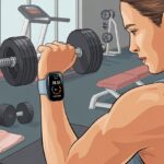 How to use a fitness tracker for gym workouts: Stop Cheating Your Reps and Start Winning at Sweat A person in a gym checking a fitness tracker on their wrist while lifting a dumbbell.