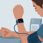 How to use a smartwatch for blood pressure monitoring: Because Cuffs Are So Last Century A person wearing a smartwatch on their wrist showing a blood pressure reading.