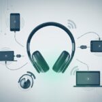 Why do my Bluetooth headphones not remember paired devices? Forgetful Gadgets and the Mystery of Lost Connections Bluetooth headphones surrounded by icons of paired devices with broken connection lines, illustrating connectivity issues.