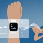 Fitbit Sleep Tracking Accuracy: Can Your Wrist Really Judge Your Midnight Pizza Regrets? A Fitbit smartwatch on a wrist showing sleep tracking icons, connected by lines to a person sleeping in bed, with graphical elements representing accurate sleep data.