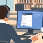 How to Use Bluetooth Headphones with a Public Computer Without Looking Like a Secret Agent A person wearing Bluetooth headphones uses a public computer while connecting the headphones through the computer's Bluetooth settings.