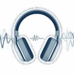 Close-up of Bluetooth headphones with visual sound waves and electronic interference patterns around them.