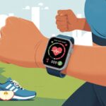 How to Use a Smartwatch for Weight Loss: Let Technology Nag You Thin A person jogging outdoors wearing a smartwatch displaying health data, surrounded by fitness items like a water bottle and running shoes.