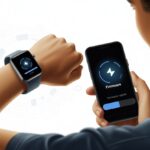 How to update smartwatch firmware and Stop Your Watch from Living in the Past A person wearing a smartwatch receiving a firmware update, holding a smartphone showing the update progress.
