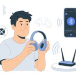 How to Fix Bluetooth Headphone Static Noise: Stop the Crackle Before You Lose Your Mind A person holding Bluetooth headphones near a smartphone with Bluetooth settings, surrounded by icons of wireless signals and sound waves, indicating troubleshooting of static noise.