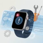 Smartwatch Error Code 9999 Fix: How to Stop Your Wrist from Panicking A smartwatch showing an error symbol with digital repair tools and code elements floating around it.