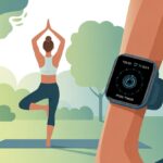 How to use a smartwatch for yoga: Strike a Pose Without Missing a Notification A person doing a yoga pose outdoors wearing a smartwatch on their wrist in a peaceful park setting.
