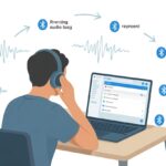 How to Fix Bluetooth Headphone Audio Lag: Stop Sounding Like a Bad Dub Movie Person wearing Bluetooth headphones sitting at a desk with a laptop, surrounded by icons representing wireless connection and audio troubleshooting steps.