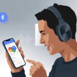 How to use Bluetooth headphones with Google Assistant for Hands-Free Awesomeness Person wearing Bluetooth headphones using a smartphone with Google Assistant interface visible.