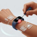 Fitness tracker error code 30 fix: Why Your Steps Aren’t Counting (And How to Make Peace with Your Device) A close-up of a person’s wrist wearing a fitness tracker with a technician’s hand using a small tool to repair it, surrounded by digital circuit patterns and holographic icons.
