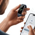 How to update fitness tracker firmware Without Accidentally Turning It Into a Fancy Bracelet A person holding a fitness tracker with a progress bar on its screen, connected to a smartphone showing syncing status.