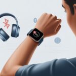 Why do my Bluetooth headphones not connect to smartwatch? Because Tech Gremlins Love Drama A close-up of a wrist wearing a smartwatch showing a Bluetooth connection issue, with Bluetooth headphones nearby also indicating a connection problem.