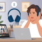 Why do my Bluetooth headphones not work with Zoom? Tech Gremlins and Other Virtual Meeting Mysteries A person sitting at a desk with a laptop and Bluetooth headphones, looking confused during a video call.