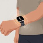 How to use a smartwatch for fall detection: Because Gravity Happens A person wearing a smartwatch with a glowing icon indicating fall detection, shown in a safe indoor setting with subtle graphics illustrating the watch detecting a fall.